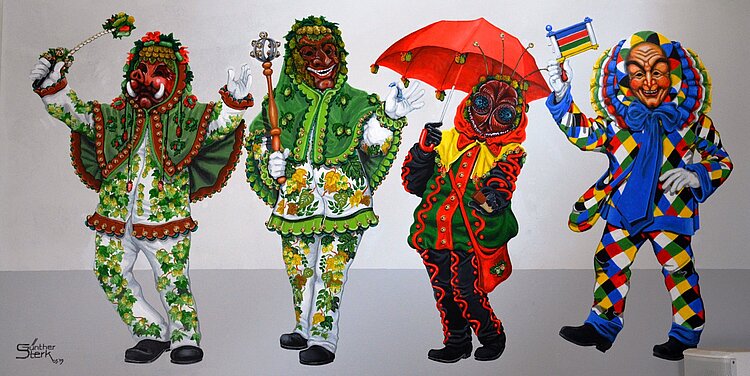 Das Bild zeigt die Häser der Tettnanger Narrenzunft